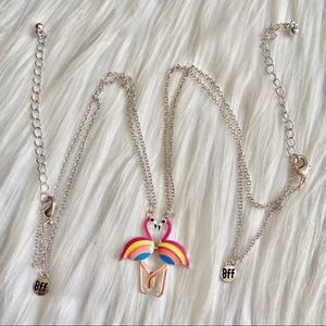 Silver Tone Magnetic Best Friend Forever BFF Rainbow Flamingo Pendant Necklaces